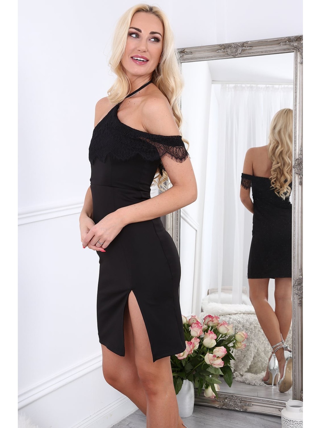 Rochie cu cravata la gat, neagra ZZ312 - Magazin online - Boutique